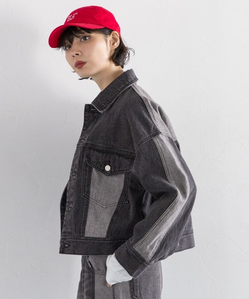 PAGEBOY（ページボーイ）の「WEB限定アイテム／キリカエショートデニムGジャン（デニムジャケット・レディース・ブラック/ブルー・FREE）」の6枚目の写真