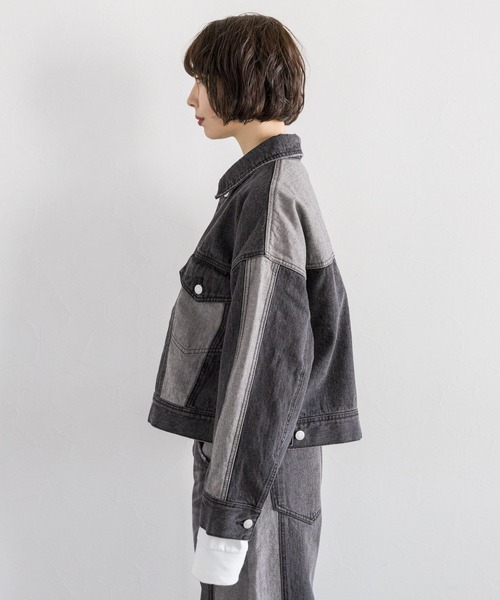 PAGEBOY（ページボーイ）の「WEB限定アイテム／キリカエショートデニムGジャン（デニムジャケット・レディース・ブラック/ブルー・FREE）」の12枚目の写真