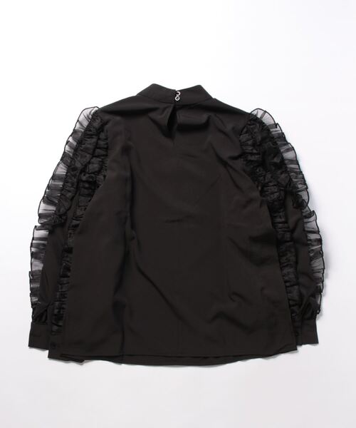 O.S.K（オーエスケー）の「[O.S.K]チュールフリル袖トップス（シャツ/ブラウス・レディース・ホワイト/ブラック・FREE）」の3枚目の写真