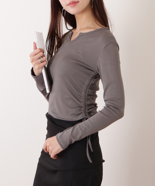Lace Ladies(レースレディース)の「キーネック サイド シャーリング コンパクト プルオーバー(Tシャツ/カットソー・レディース・ピンク/グレー/ブラック/ホワイト・M/XL)」の3枚目の写真