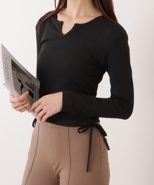 Lace Ladies(レースレディース)の「キーネック サイド シャーリング コンパクト プルオーバー(Tシャツ/カットソー・レディース・ピンク/グレー/ブラック/ホワイト・M/XL)」の6枚目の写真
