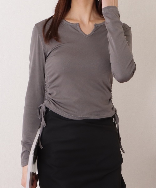 Lace Ladies(レースレディース)の「キーネック サイド シャーリング コンパクト プルオーバー(Tシャツ/カットソー・レディース・ピンク/グレー/ブラック/ホワイト・M/XL)」の10枚目の写真