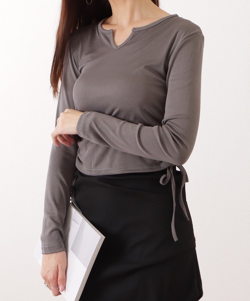 Lace Ladies(レースレディース)の「キーネック サイド シャーリング コンパクト プルオーバー(Tシャツ/カットソー・レディース・ピンク/グレー/ブラック/ホワイト・M/XL)」の11枚目の写真