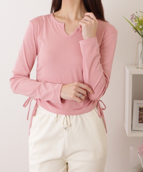 Lace Ladies(レースレディース)の「キーネック サイド シャーリング コンパクト プルオーバー(Tシャツ/カットソー・レディース・ピンク/グレー/ブラック/ホワイト・M/XL)」の17枚目の写真