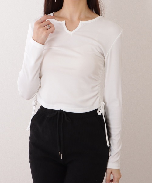 Lace Ladies(レースレディース)の「キーネック サイド シャーリング コンパクト プルオーバー(Tシャツ/カットソー・レディース・ピンク/グレー/ブラック/ホワイト・M/XL)」の22枚目の写真
