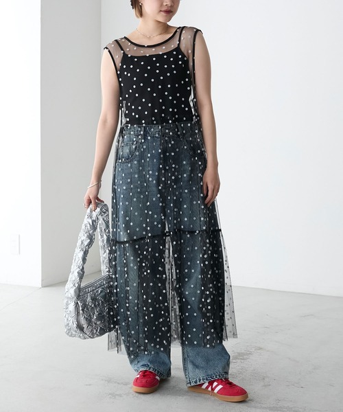 forksy.(フォルクシー)の「【forksy.】フロッキードットチュールバックリボンワンピース(ワンピース・レディース・アイボリー/ブラック/ブラック系/ホワイト・FREE)」の4枚目の写真