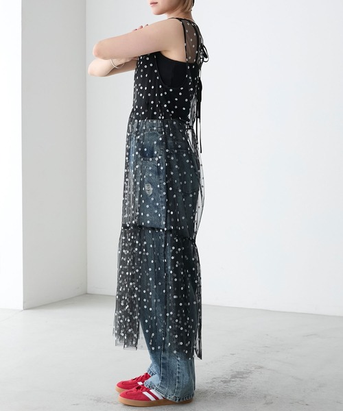 forksy.(フォルクシー)の「【forksy.】フロッキードットチュールバックリボンワンピース(ワンピース・レディース・アイボリー/ブラック/ブラック系/ホワイト・FREE)」の6枚目の写真