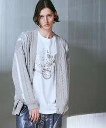 《UNISEX》Cable Knitting Sheer Intarsia Prime-Over V-Neck Knit Cardigan/ケーブルニットシアーインターシャプライムオーバーVネックニットカーディガン【MAISON SPECIAL/メゾンスペシャル】