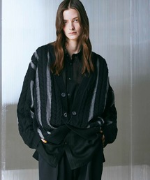 《UNISEX》Cable Knitting Sheer Intarsia Prime-Over V-Neck Knit Cardigan/ケーブルニットシアーインターシャプライムオーバーVネックニットカーディガン【MAISON SPECIAL/メゾンスペシャル】