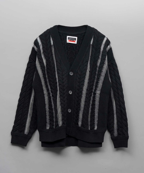 UNISEX》Cable Knitting Sheer Intarsia Prime-Over V-Neck Knit
