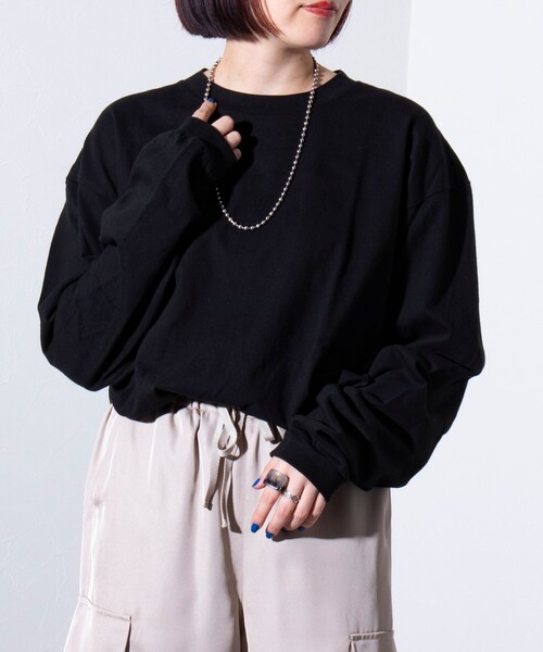 GLOSTER(グロスター)の「【限定展開】【GLOSTER/グロスター】ルーズ クルーネックロンT ベーシック(Tシャツ/カットソー・メンズ・ホワイト/ブラック・S/M/L/XL)」の2枚目の写真