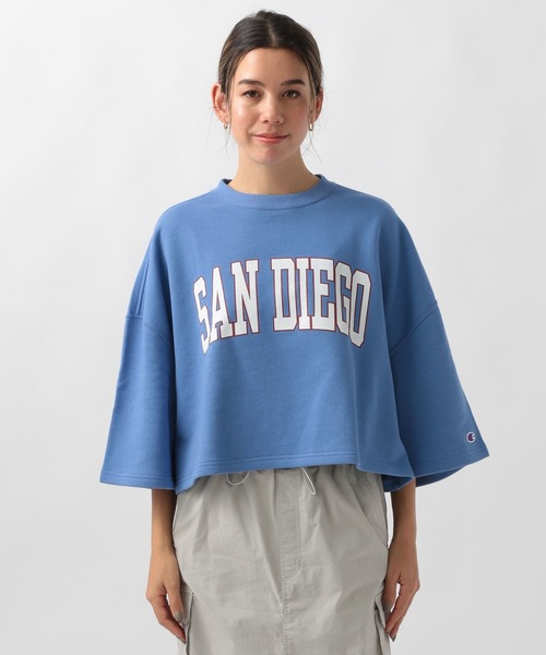 Champion(チャンピオン)の「【Champion(チャンピオン)】別注ロゴショートスウェット(スウェット・レディース・オートミール/オフホワイト/ブルー・FREE)」の11枚目の写真