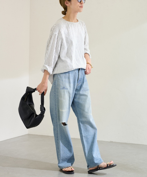 FRAMeWORK（フレームワーク）の「NEWフレンチリネンクルーネックプルオーバー（シャツ/ブラウス・レディース・ベージュ/ホワイト/ホワイト系その他・FREE）」の4枚目の写真