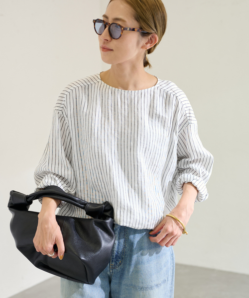 FRAMeWORK（フレームワーク）の「NEWフレンチリネンクルーネックプルオーバー（シャツ/ブラウス・レディース・ベージュ/ホワイト/ホワイト系その他・FREE）」の7枚目の写真