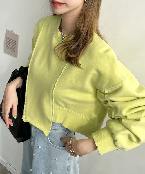 Futier land（フューティアランド）の「アシンメトリーダメージショートプルオーバー（スウェット・レディース・ライトイエロー/アイボリー/ブラック・FREE）」の3枚目の写真