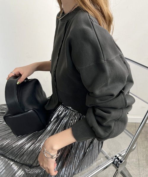 Futier land（フューティアランド）の「アシンメトリーダメージショートプルオーバー（スウェット・レディース・ライトイエロー/アイボリー/ブラック・FREE）」の12枚目の写真