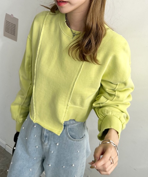 Futier land（フューティアランド）の「アシンメトリーダメージショートプルオーバー（スウェット・レディース・ライトイエロー/アイボリー/ブラック・FREE）」の21枚目の写真