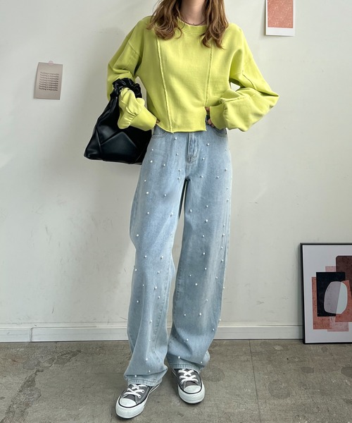 Futier land（フューティアランド）の「アシンメトリーダメージショートプルオーバー（スウェット・レディース・ライトイエロー/アイボリー/ブラック・FREE）」の16枚目の写真