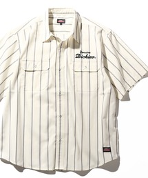【GENUINE DICKIES/ジェニュインディッキーズ】T/Cツイル刺繍入りチェック・ストライプワーク半袖シャツ