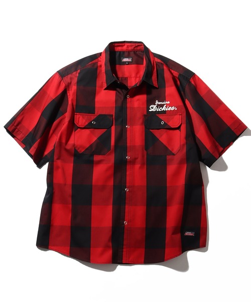 Dickies（ディッキーズ）の「【GENUINE DICKIES/ジェニュインディッキーズ】T/Cツイル刺繍入りチェック・ストライプワーク半袖シャツ（シャツ/ブラウス・メンズ・ブラック系/ネイビー系/ホワイト系/レッド系・M/L/XL）」の6枚目の写真