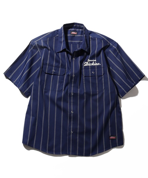 Dickies（ディッキーズ）の「【GENUINE DICKIES/ジェニュインディッキーズ】T/Cツイル刺繍入りチェック・ストライプワーク半袖シャツ（シャツ/ブラウス・メンズ・ブラック系/ネイビー系/ホワイト系/レッド系・M/L/XL）」の7枚目の写真