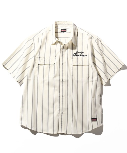 Dickies（ディッキーズ）の「【GENUINE DICKIES/ジェニュインディッキーズ】T/Cツイル刺繍入りチェック・ストライプワーク半袖シャツ（シャツ/ブラウス・メンズ・ブラック系/ネイビー系/ホワイト系/レッド系・M/L/XL）」の8枚目の写真