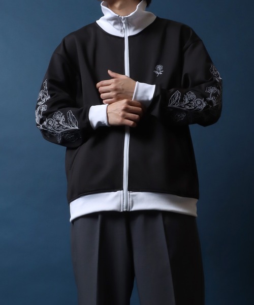 ANPAS（アンパス）の「ANPAS Flower Embroidery Track Jacket/ANPAS 別注 トラックジャケット花刺繍 トップス ワンポイント刺繍トラックジャケット 袖刺繍 ジャージ（ジャージ・メンズ・ブラック系その他/ブラック/ワイン/チャコール/グレイッシュベージュ/アイボリー・M/L）」の14枚目の写真