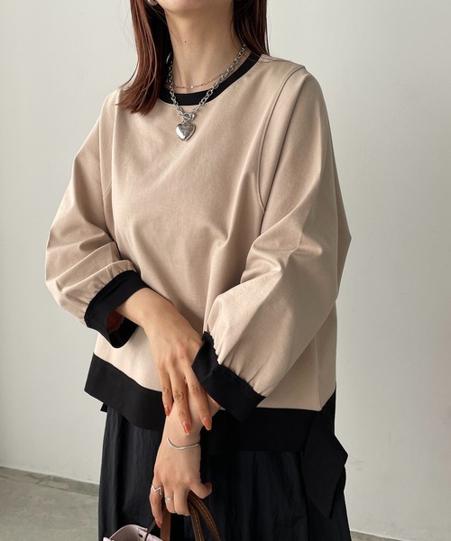 antic rag（アンティックラグ）の「リボンバイカラープルオーバー（Tシャツ/カットソー・レディース・ベージュ/アイボリー/ブラック・FREE）」の3枚目の写真