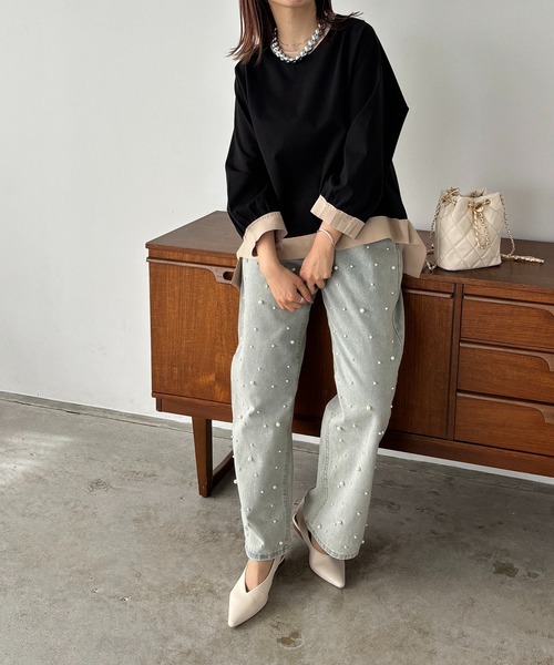 antic rag（アンティックラグ）の「リボンバイカラープルオーバー（Tシャツ/カットソー・レディース・ベージュ/アイボリー/ブラック・FREE）」の17枚目の写真