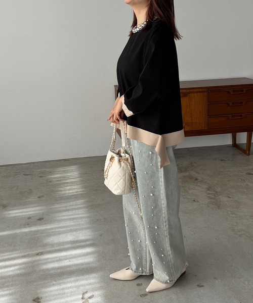 antic rag（アンティックラグ）の「リボンバイカラープルオーバー（Tシャツ/カットソー・レディース・ベージュ/アイボリー/ブラック・FREE）」の15枚目の写真