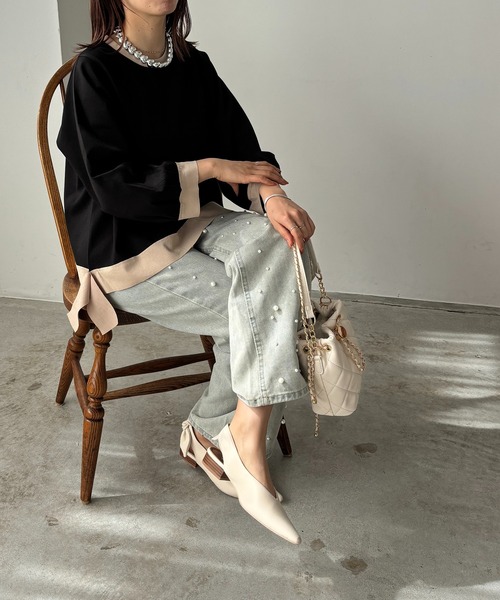 antic rag（アンティックラグ）の「リボンバイカラープルオーバー（Tシャツ/カットソー・レディース・ベージュ/アイボリー/ブラック・FREE）」の16枚目の写真