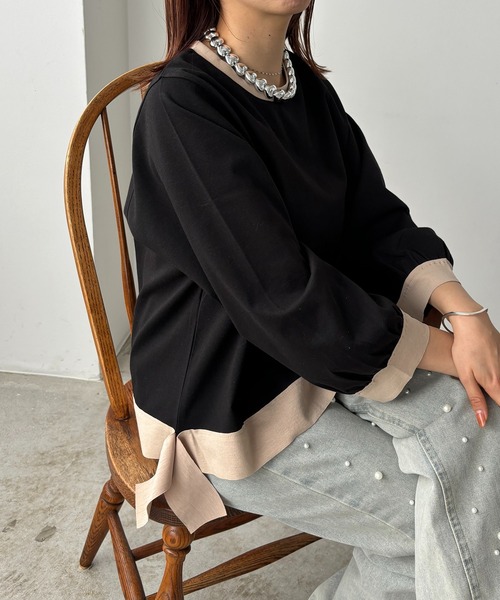 antic rag（アンティックラグ）の「リボンバイカラープルオーバー（Tシャツ/カットソー・レディース・ベージュ/アイボリー/ブラック・FREE）」の20枚目の写真