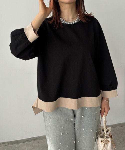 antic rag（アンティックラグ）の「リボンバイカラープルオーバー（Tシャツ/カットソー・レディース・ベージュ/アイボリー/ブラック・FREE）」の22枚目の写真