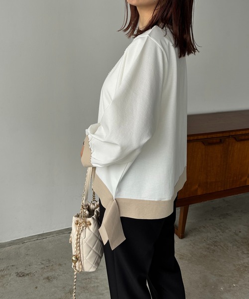 antic rag（アンティックラグ）の「リボンバイカラープルオーバー（Tシャツ/カットソー・レディース・ベージュ/アイボリー/ブラック・FREE）」の7枚目の写真