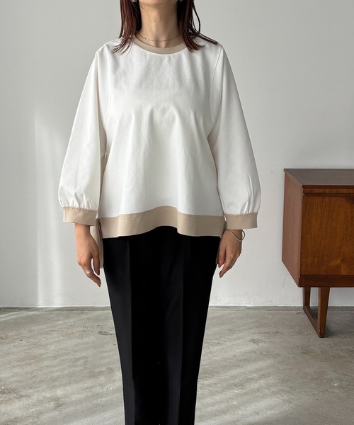 antic rag（アンティックラグ）の「リボンバイカラープルオーバー（Tシャツ/カットソー・レディース・ベージュ/アイボリー/ブラック・FREE）」の6枚目の写真