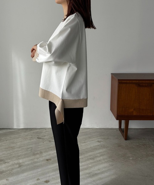 antic rag（アンティックラグ）の「リボンバイカラープルオーバー（Tシャツ/カットソー・レディース・ベージュ/アイボリー/ブラック・FREE）」の5枚目の写真