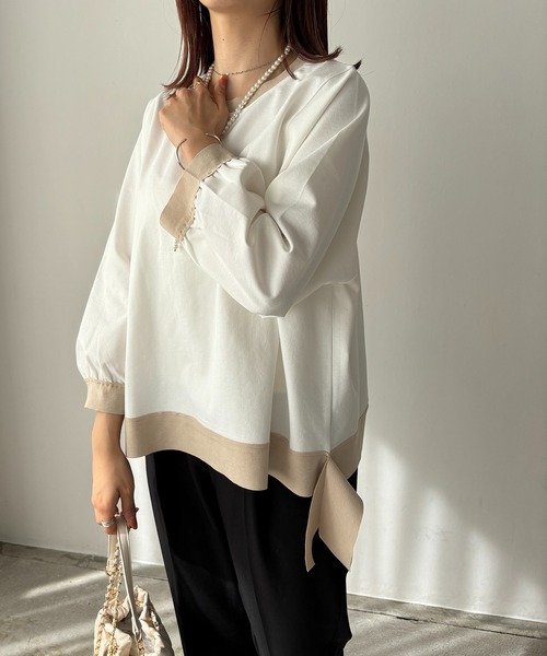 antic rag（アンティックラグ）の「リボンバイカラープルオーバー（Tシャツ/カットソー・レディース・ベージュ/アイボリー/ブラック・FREE）」の8枚目の写真