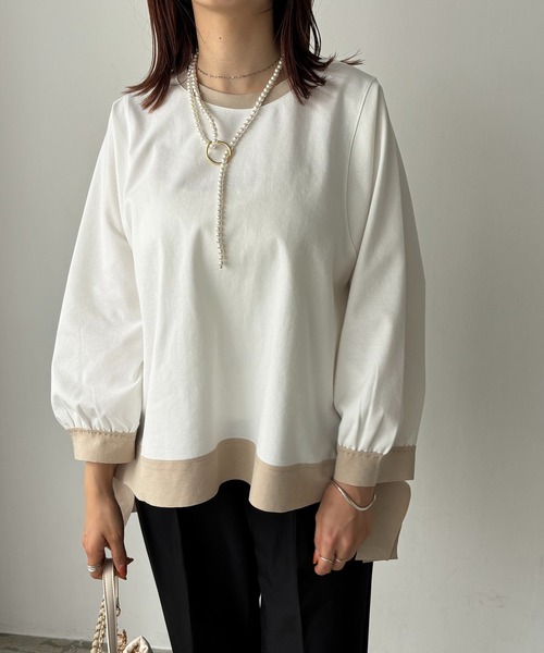 antic rag（アンティックラグ）の「リボンバイカラープルオーバー（Tシャツ/カットソー・レディース・ベージュ/アイボリー/ブラック・FREE）」の10枚目の写真