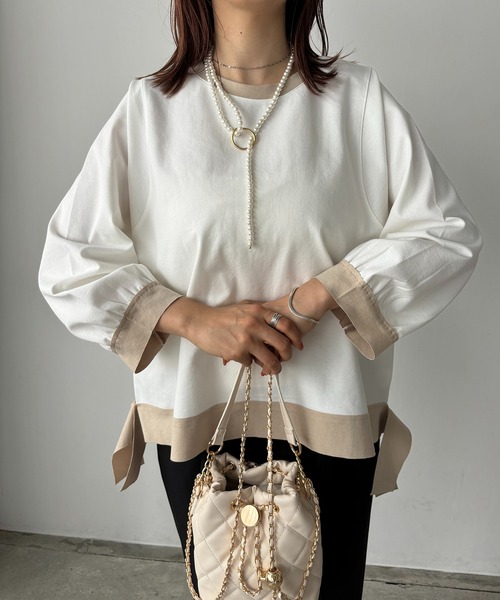 antic rag（アンティックラグ）の「リボンバイカラープルオーバー（Tシャツ/カットソー・レディース・ベージュ/アイボリー/ブラック・FREE）」の11枚目の写真