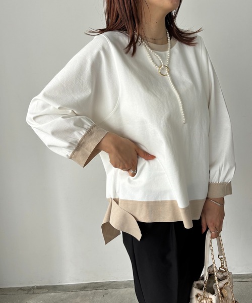 antic rag（アンティックラグ）の「リボンバイカラープルオーバー（Tシャツ/カットソー・レディース・ベージュ/アイボリー/ブラック・FREE）」の9枚目の写真