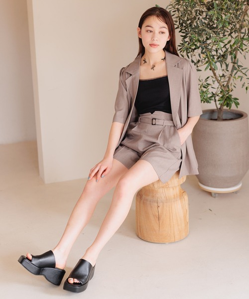 mysty woman タックスリーブアソートジャケット　グレイッシュベージュ mysty woman ジャケット テーラードジャケット 「追加1」タック
