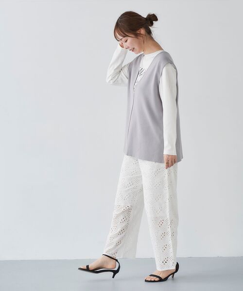 le.coeur blanc（ルクールブラン）の「Fanaka カットワークレースパンツ（その他パンツ・レディース・ブラック/オフホワイト・38）」の13枚目の写真