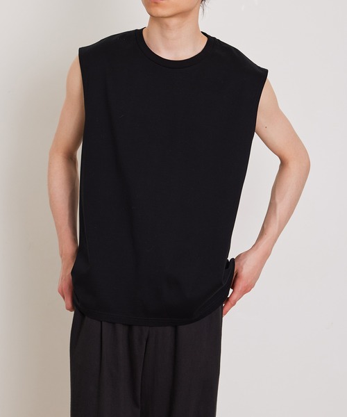 ADAM ET ROPE'（アダムエロペ）の「《新色追加》【Albini/アルビニ】オーガニック ポンチ オーバーサイズ ノースリーブ Tシャツ（Tシャツ/カットソー・メンズ・ライトグレー/ダークブラウン/ダークグリーン/ホワイト系その他2/ブラック・FREE）」の3枚目の写真