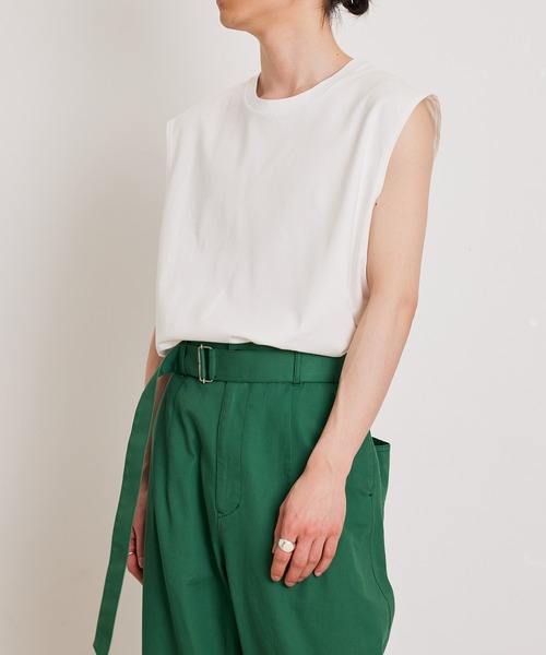 ADAM ET ROPE'（アダムエロペ）の「《新色追加》【Albini/アルビニ】オーガニック ポンチ オーバーサイズ ノースリーブ Tシャツ（Tシャツ/カットソー・メンズ・ライトグレー/ダークブラウン/ダークグリーン/ホワイト系その他2/ブラック・FREE）」の22枚目の写真