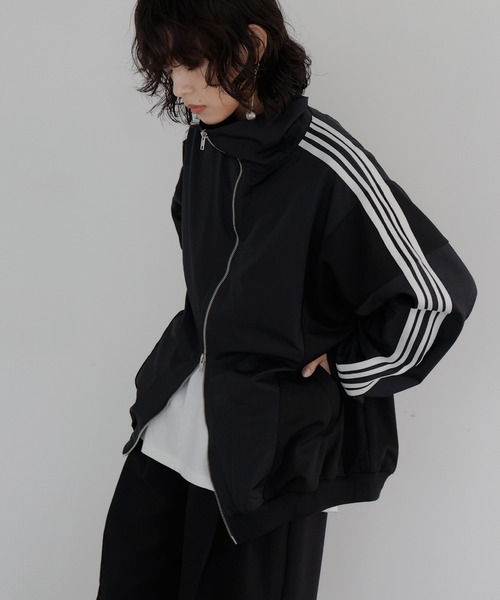 hellam（へラム）の「ナイロン異素材トラックジャケット（ナイロンジャケット・レディース・ブラック/ホワイト・FREE）」の5枚目の写真