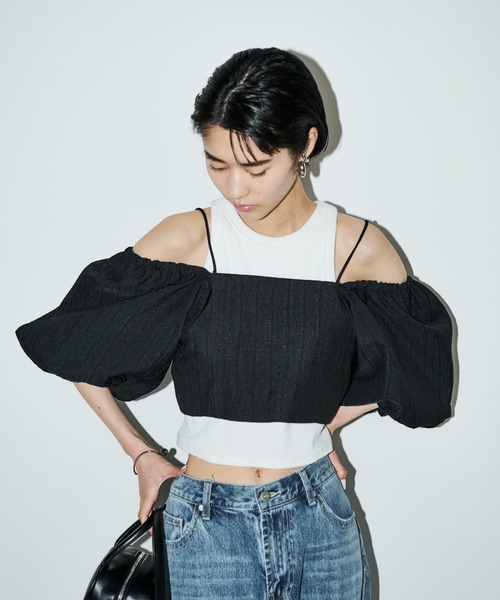 AIC.（エーアイシー）の「2WAYふくれジャガードオフショルトップス（シャツ/ブラウス・レディース・ブラック/アイボリー・FREE）」の9枚目の写真