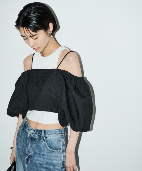 AIC.（エーアイシー）の「2WAYふくれジャガードオフショルトップス（シャツ/ブラウス・レディース・ブラック/アイボリー・FREE）」の10枚目の写真