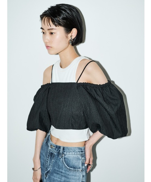 AIC.（エーアイシー）の「2WAYふくれジャガードオフショルトップス（シャツ/ブラウス・レディース・ブラック/アイボリー・FREE）」の12枚目の写真