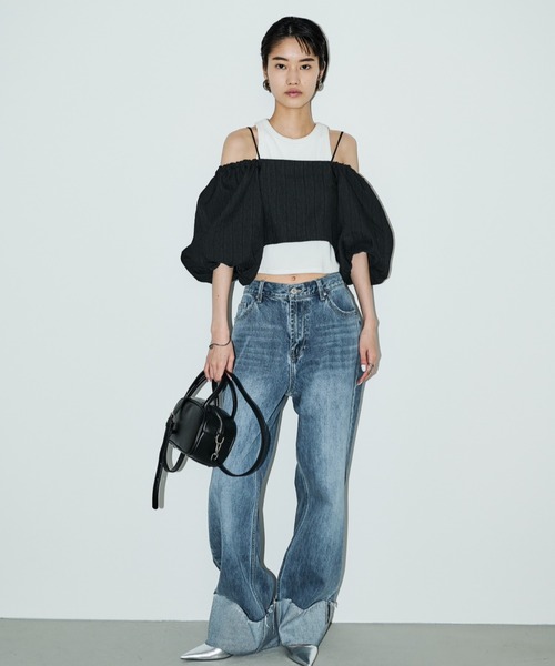 AIC.（エーアイシー）の「2WAYふくれジャガードオフショルトップス（シャツ/ブラウス・レディース・ブラック/アイボリー・FREE）」の19枚目の写真