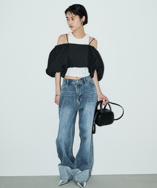 AIC.（エーアイシー）の「2WAYふくれジャガードオフショルトップス（シャツ/ブラウス・レディース・ブラック/アイボリー・FREE）」の21枚目の写真